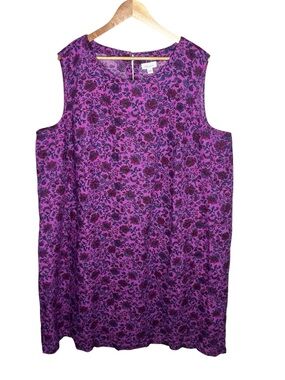 J Jill Pink Floral 100% Linen Sleeveless Shift Dress Beach Vacation Resortwear